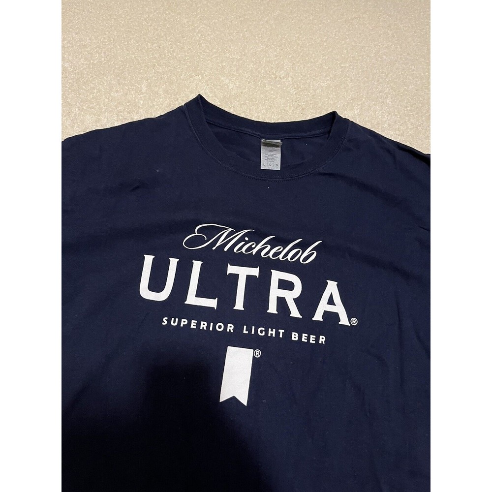 Michelob Ultra Shirt Men's Large Blue Graphic Crew Neck Short Sleeve Stretch